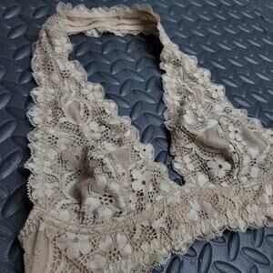 Free People Intimately Lace Halter Bralette Nude Beige Boho Festival Bra